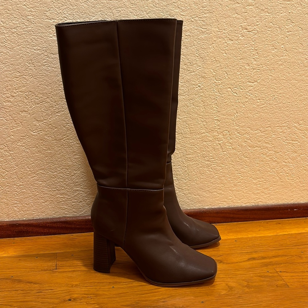 Chocolate Brown Square Toe Boots